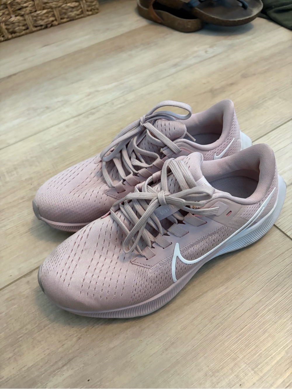 Worn once! Nike Women's Pink Mesh Running Shoes with White Swoosh